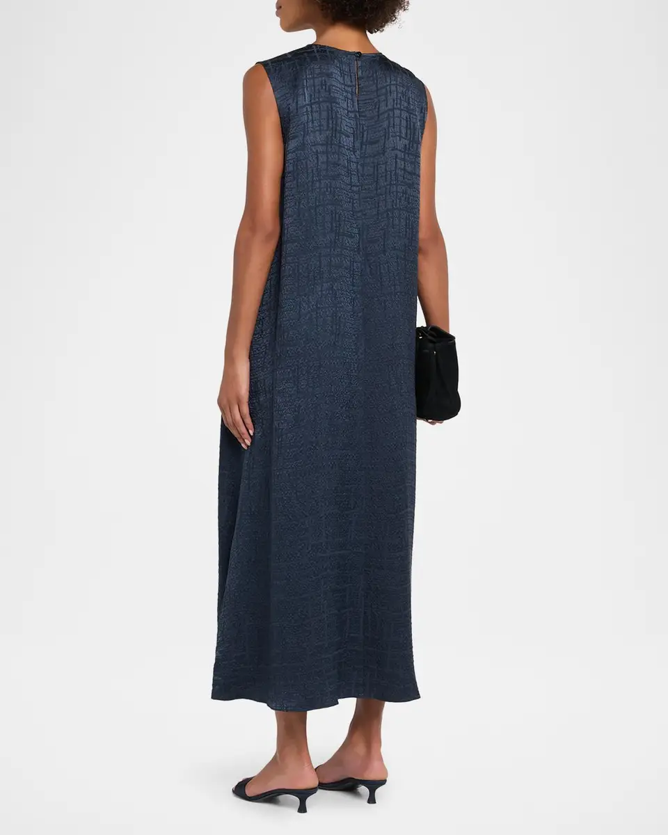 Eileen Fisher Sleeveless Matte & Shiny Silk Midi Dress | Thumbnail 3 Eileen Fisher Sleeveless Matte & Shiny Silk Midi Dress | Thumbnail 3