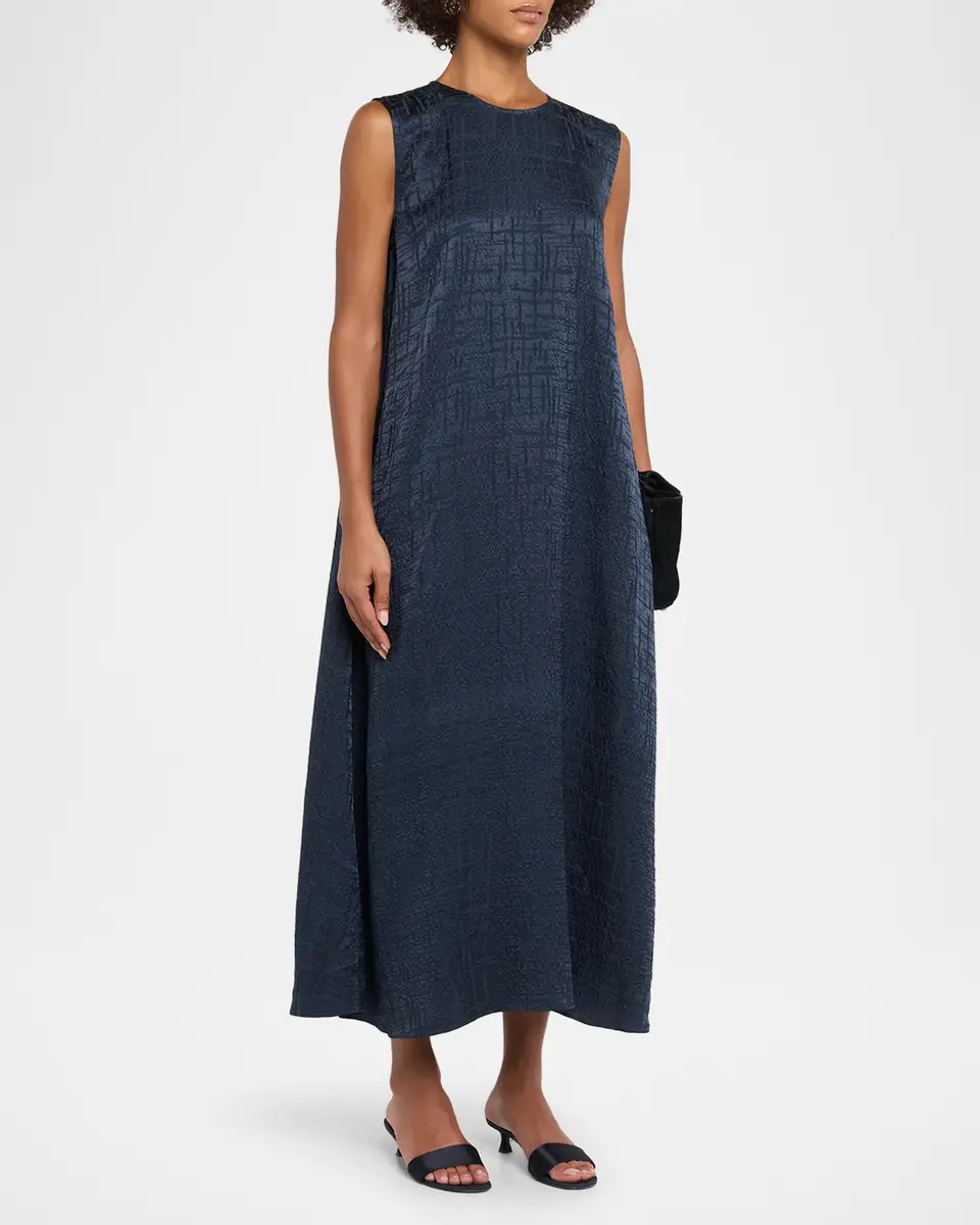 Eileen Fisher Sleeveless Matte & Shiny Silk Midi Dress | Thumbnail 4 Eileen Fisher Sleeveless Matte & Shiny Silk Midi Dress | Thumbnail 4