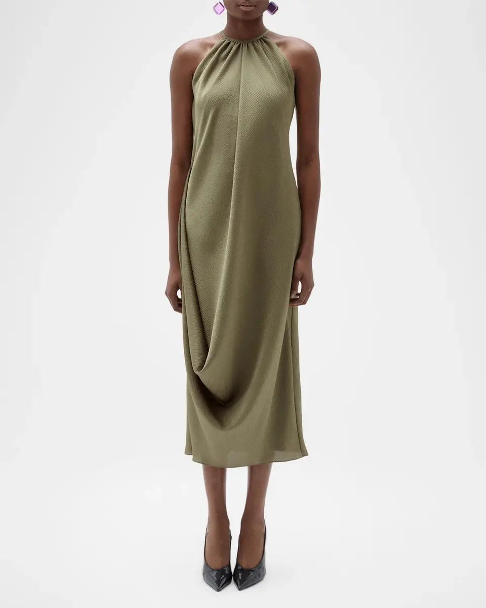 Amsale Halterneck Draped Midi Dress | Thumbnail 2 Amsale Halterneck Draped Midi Dress | Thumbnail 2