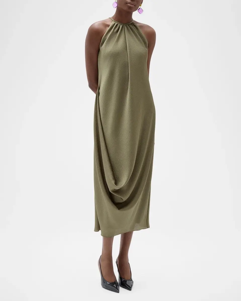 Amsale Halterneck Draped Midi Dress | Thumbnail 4 Amsale Halterneck Draped Midi Dress | Thumbnail 4