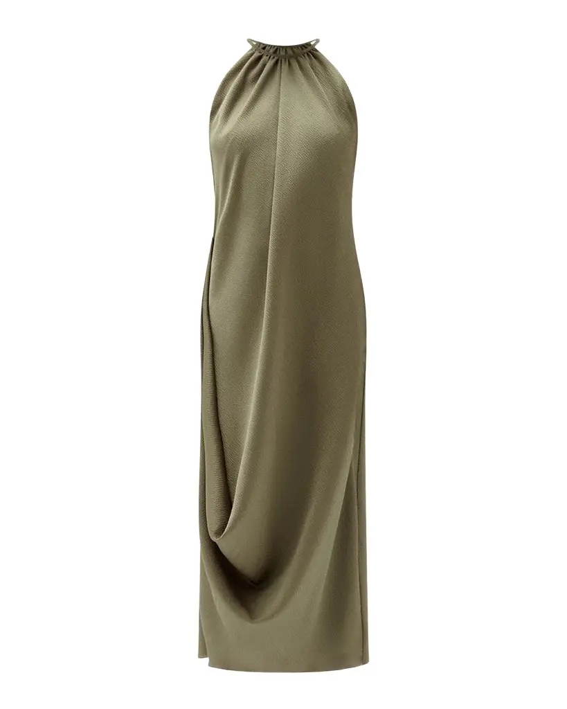 Amsale Halterneck Draped Midi Dress