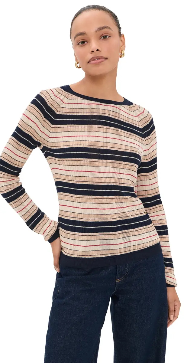 rag & bone Teresa Silk Blend Stripe Crew Pullover