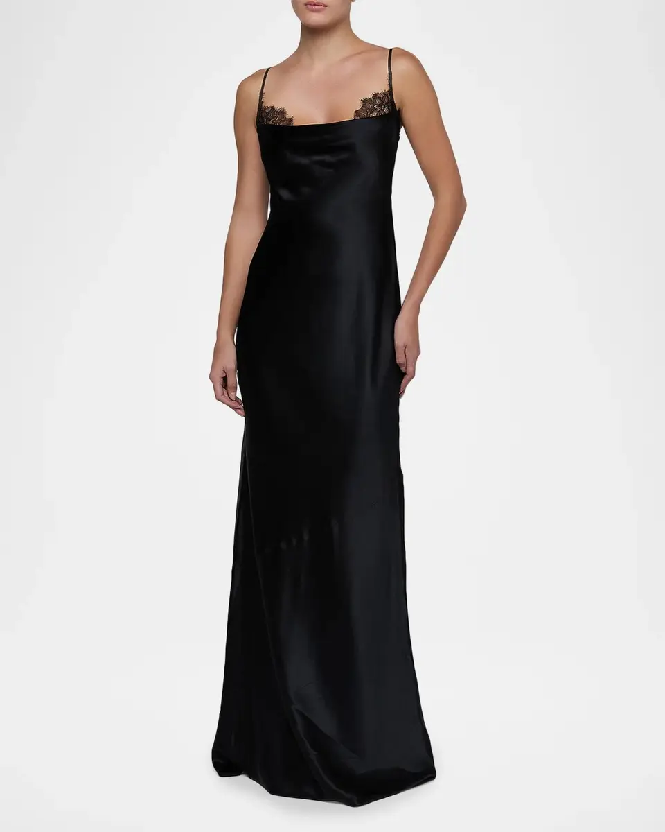 L'Agence Selene Lace-Trim Silk Gown | Thumbnail 3 L'Agence Selene Lace-Trim Silk Gown | Thumbnail 3