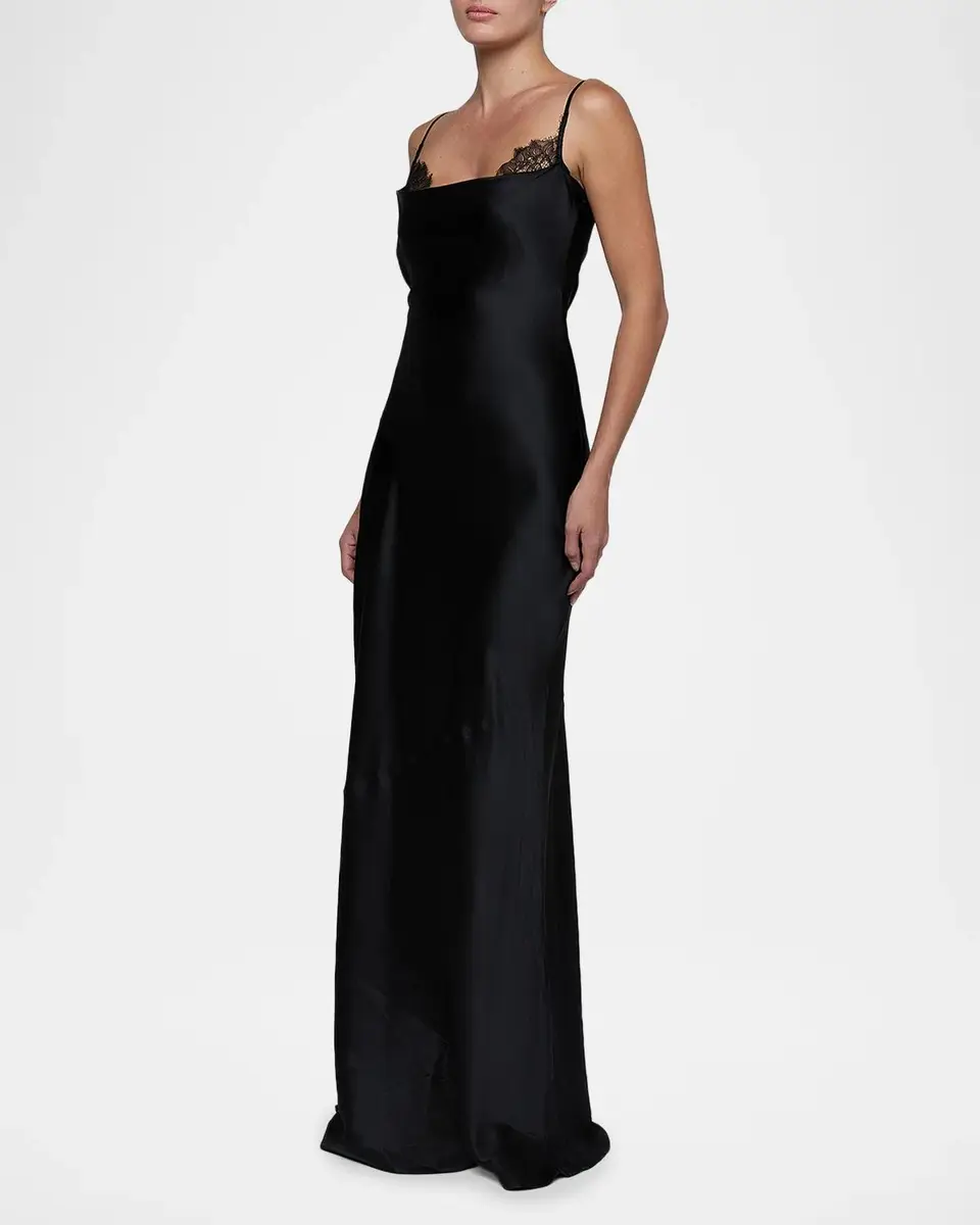 L'Agence Selene Lace-Trim Silk Gown | Thumbnail 4 L'Agence Selene Lace-Trim Silk Gown | Thumbnail 4