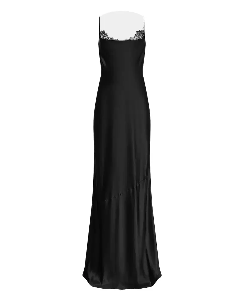 L'Agence Selene Lace-Trim Silk Gown