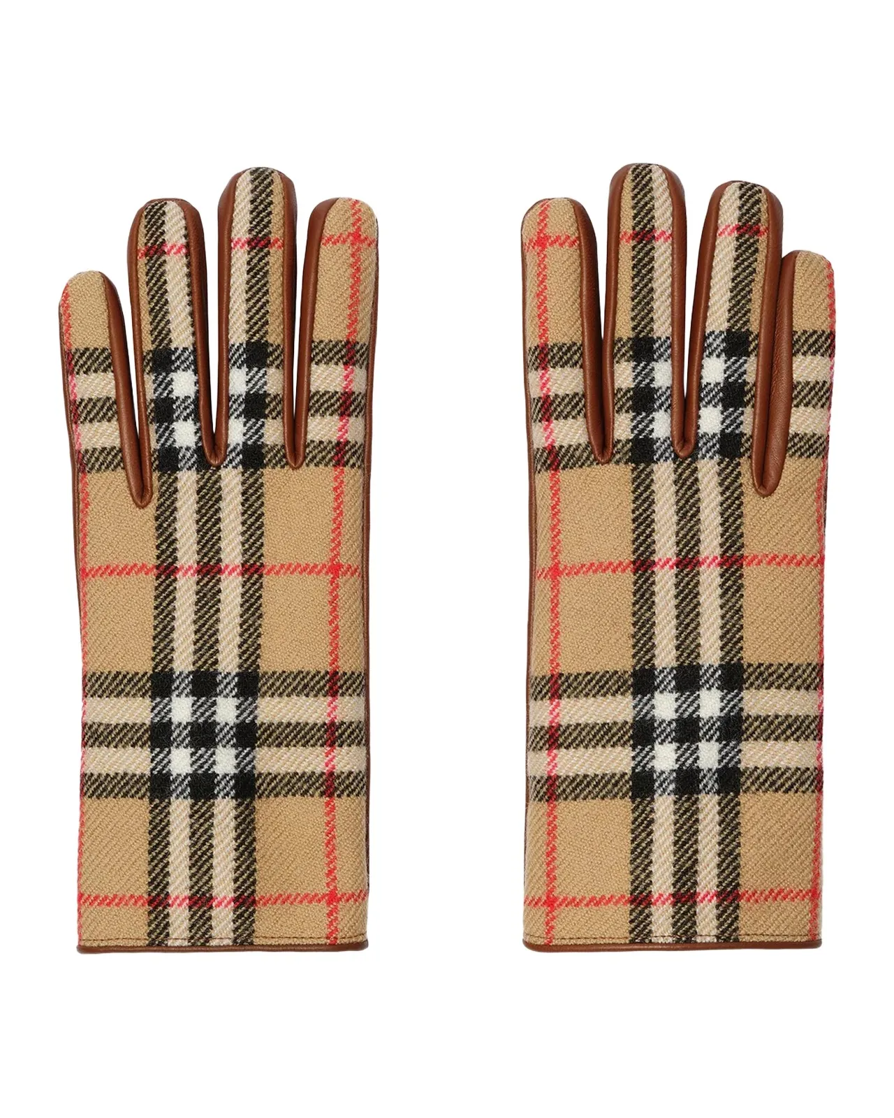 Burberry Men's Check Wool and Leather Gloves