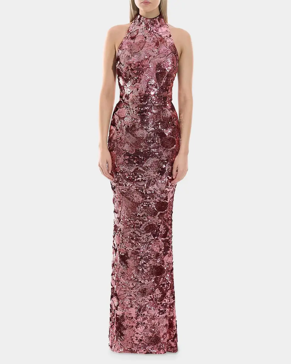 Zhivago No More Songs Sequined Halter Column Gown | Thumbnail 2 Zhivago No More Songs Sequined Halter Column Gown | Thumbnail 2
