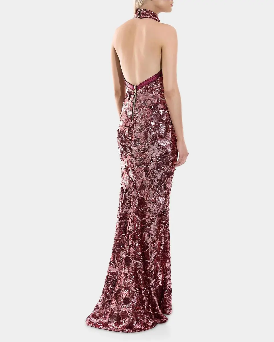 Zhivago No More Songs Sequined Halter Column Gown | Thumbnail 3 Zhivago No More Songs Sequined Halter Column Gown | Thumbnail 3
