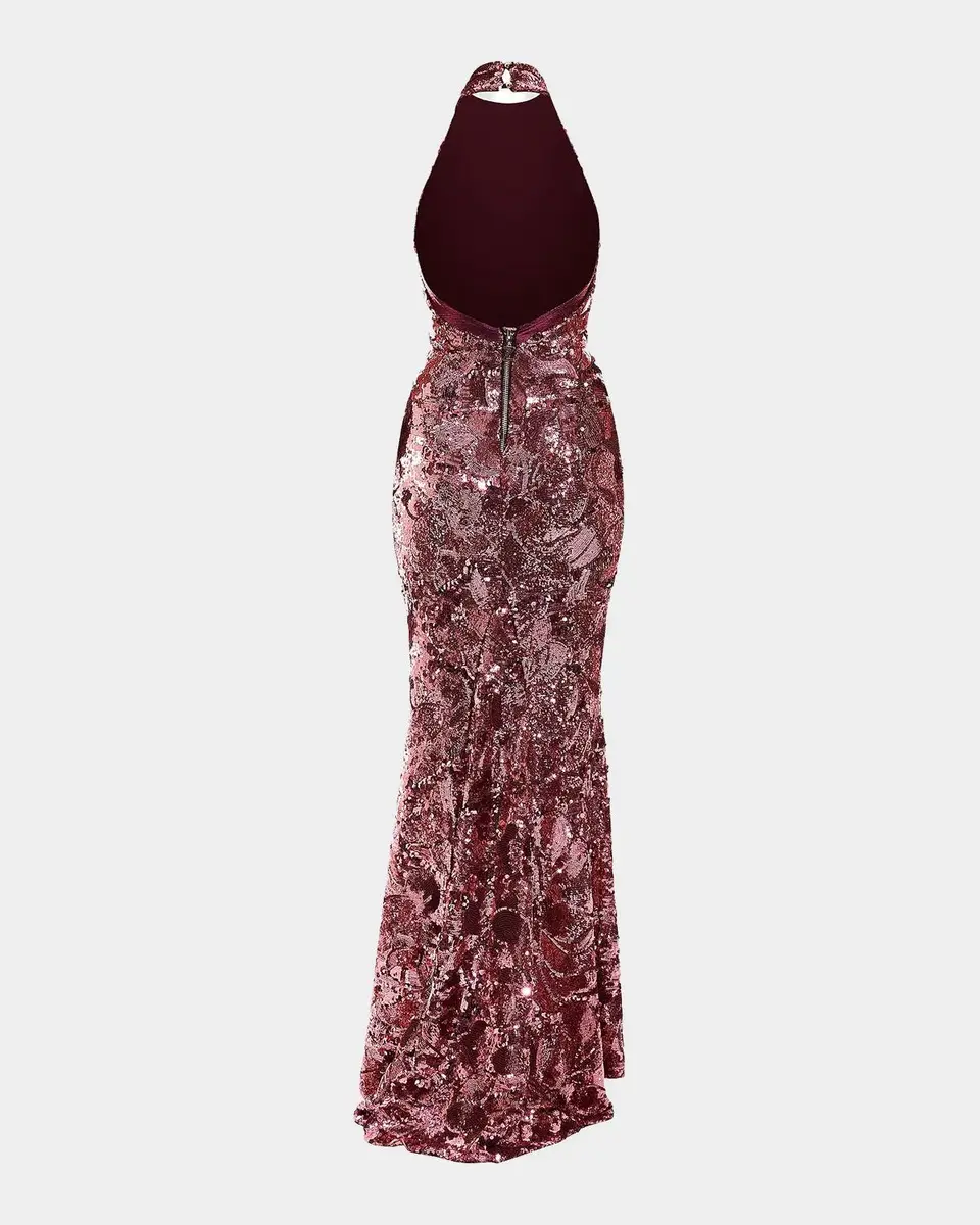 Zhivago No More Songs Sequined Halter Column Gown | Thumbnail 5 Zhivago No More Songs Sequined Halter Column Gown | Thumbnail 5
