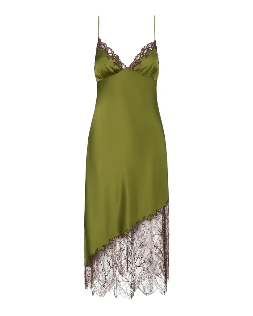 Staud Lara Lace-Trim Silk Dress