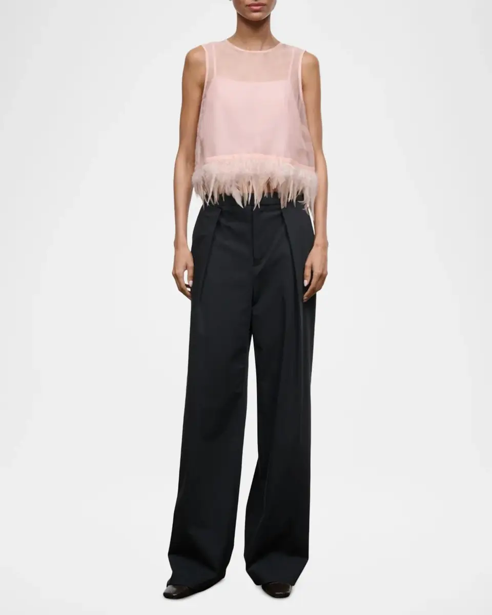 Staud Avi Silk Feather-Trim Top | Thumbnail 2 Staud Avi Silk Feather-Trim Top | Thumbnail 2