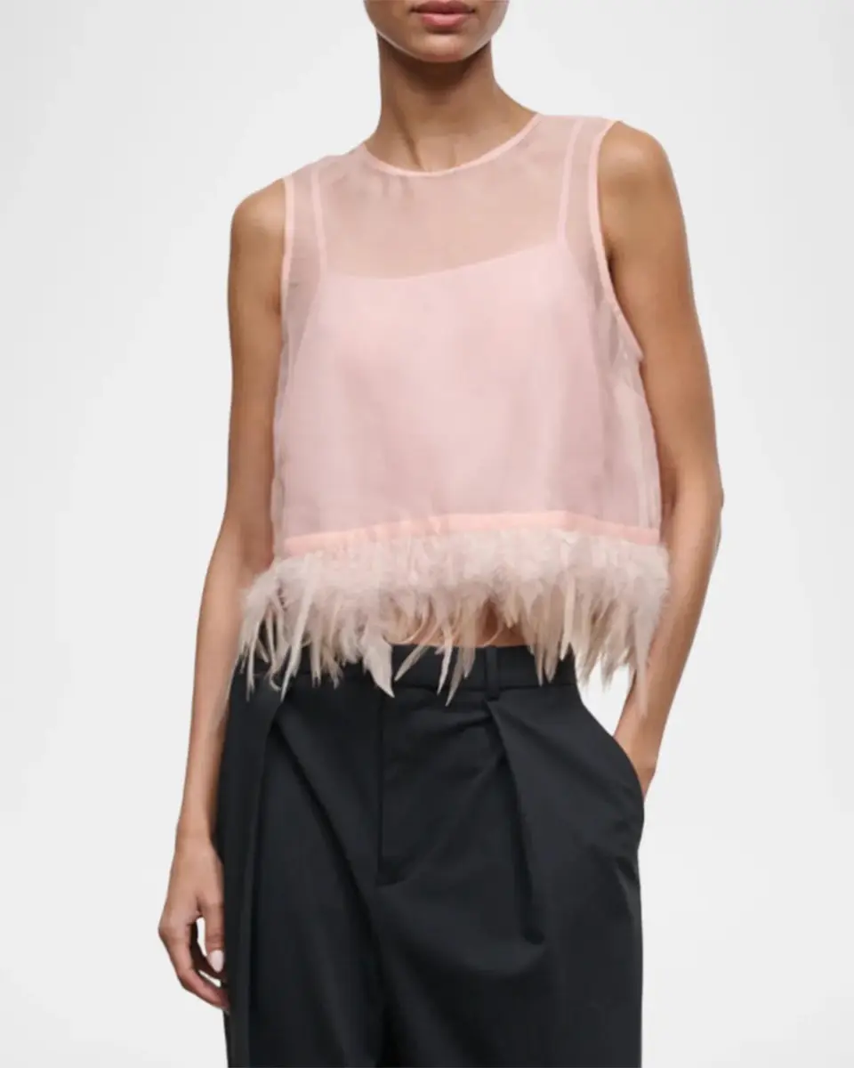 Staud Avi Silk Feather-Trim Top | Thumbnail 3 Staud Avi Silk Feather-Trim Top | Thumbnail 3