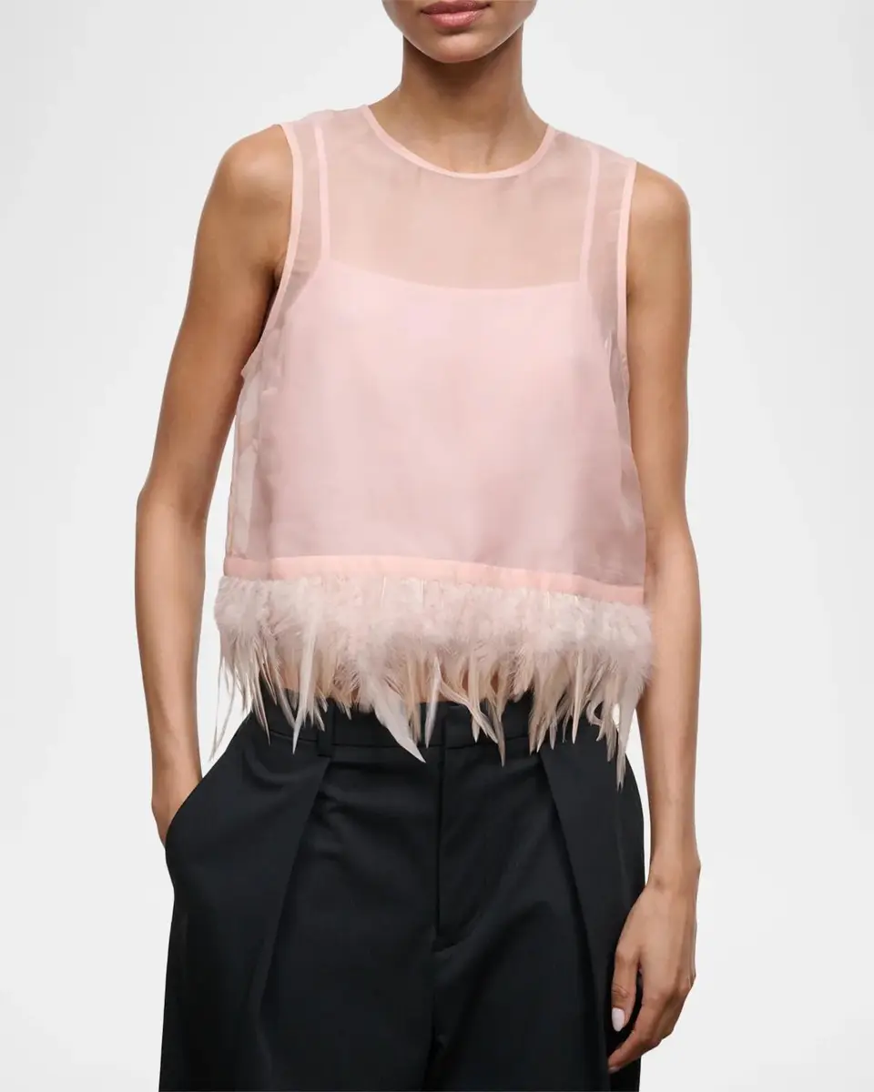 Staud Avi Silk Feather-Trim Top | Thumbnail 4 Staud Avi Silk Feather-Trim Top | Thumbnail 4