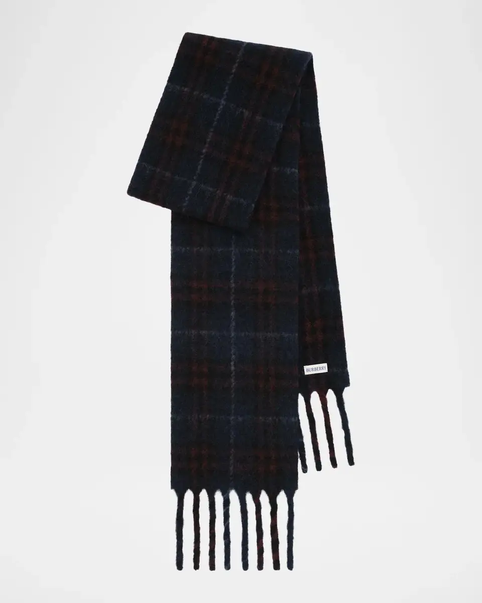 Burberry Men's Narrow Check Alpaca Wool-Blend Scarf | Thumbnail 2 Burberry Men's Narrow Check Alpaca Wool-Blend Scarf | Thumbnail 2