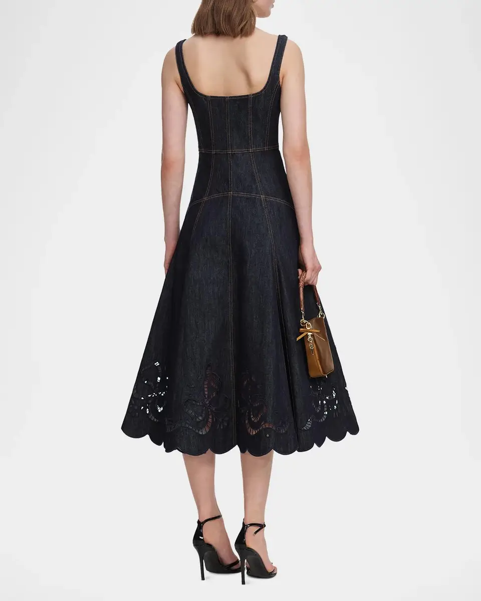 Self-Portrait Embroidered Denim Midi Dress | Thumbnail 3