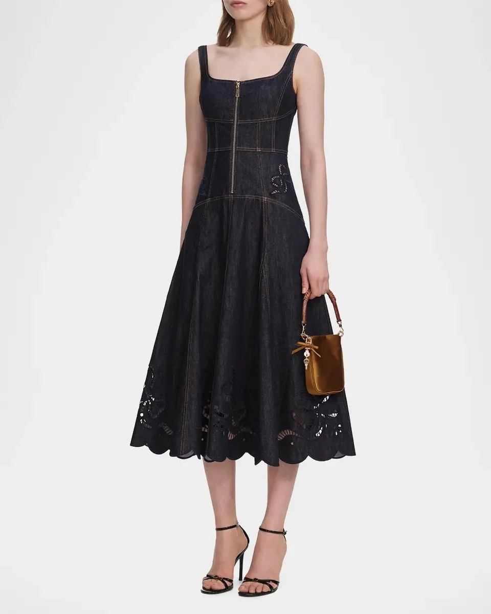 Self-Portrait Embroidered Denim Midi Dress | Thumbnail 4