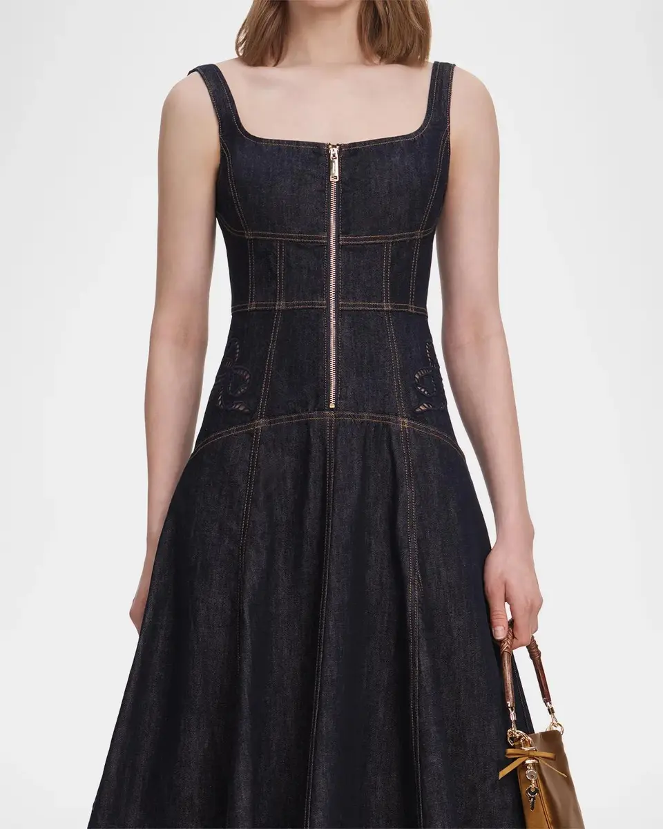 Self-Portrait Embroidered Denim Midi Dress | Thumbnail 5