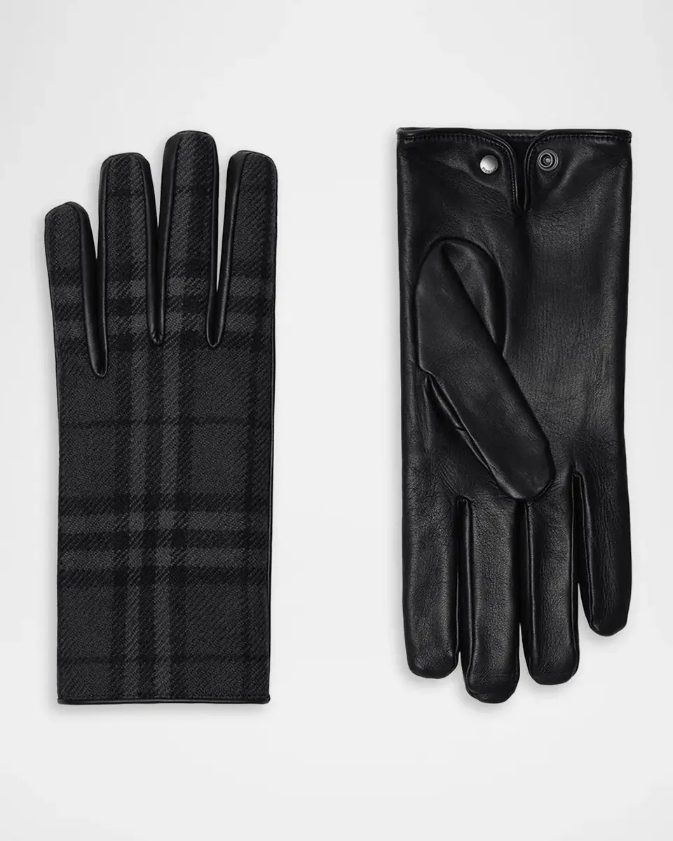 Burberry Men's Check Wool and Leather Gloves | Thumbnail 2 Burberry Men's Check Wool and Leather Gloves | Thumbnail 2