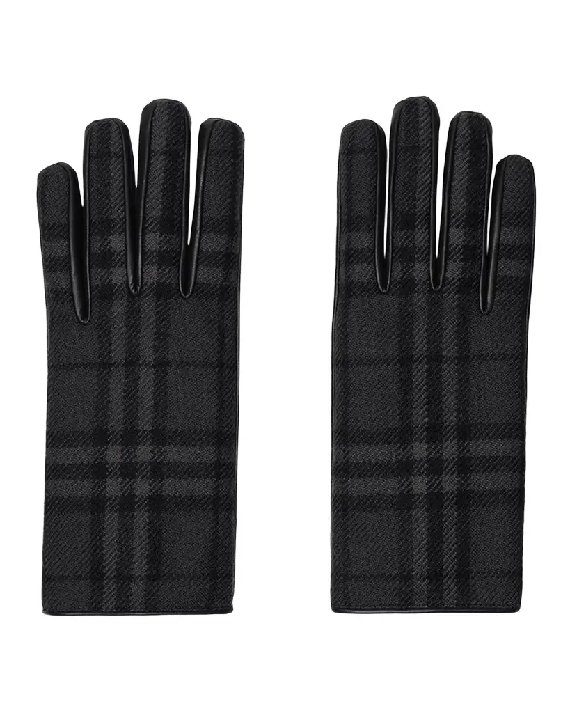 Burberry Men's Check Wool and Leather Gloves | Image 1 Burberry Men's Check Wool and Leather Gloves | Image 1
