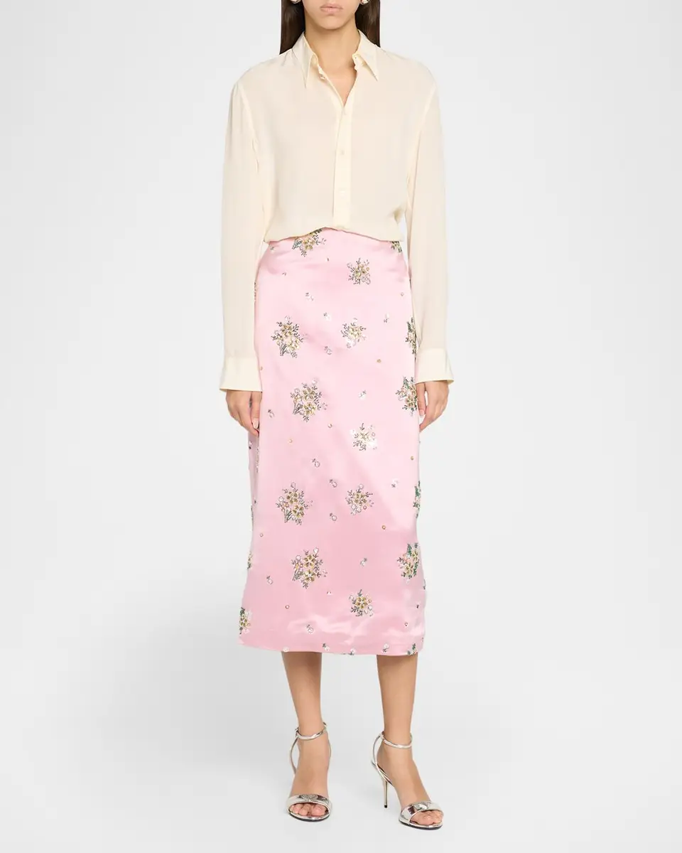 Milly Raylen Floral Sequin-Embellished Satin Midi Skirt | Thumbnail 2 Milly Raylen Floral Sequin-Embellished Satin Midi Skirt | Thumbnail 2