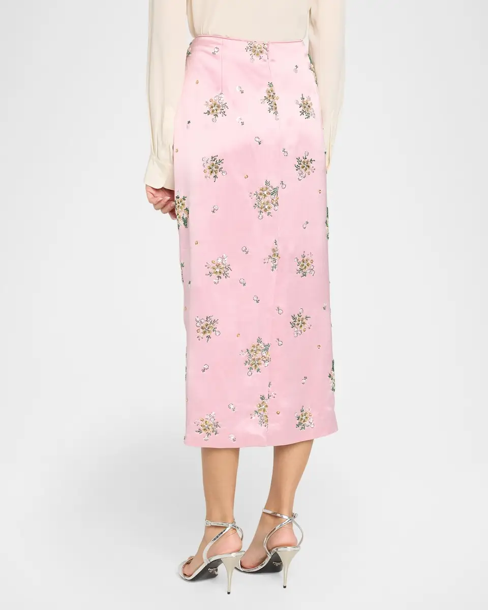 Milly Raylen Floral Sequin-Embellished Satin Midi Skirt | Thumbnail 3 Milly Raylen Floral Sequin-Embellished Satin Midi Skirt | Thumbnail 3