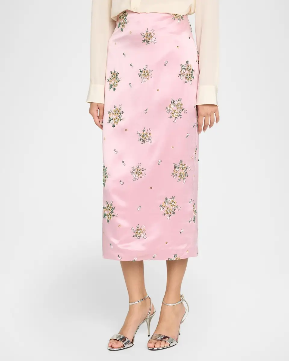 Milly Raylen Floral Sequin-Embellished Satin Midi Skirt | Thumbnail 4 Milly Raylen Floral Sequin-Embellished Satin Midi Skirt | Thumbnail 4