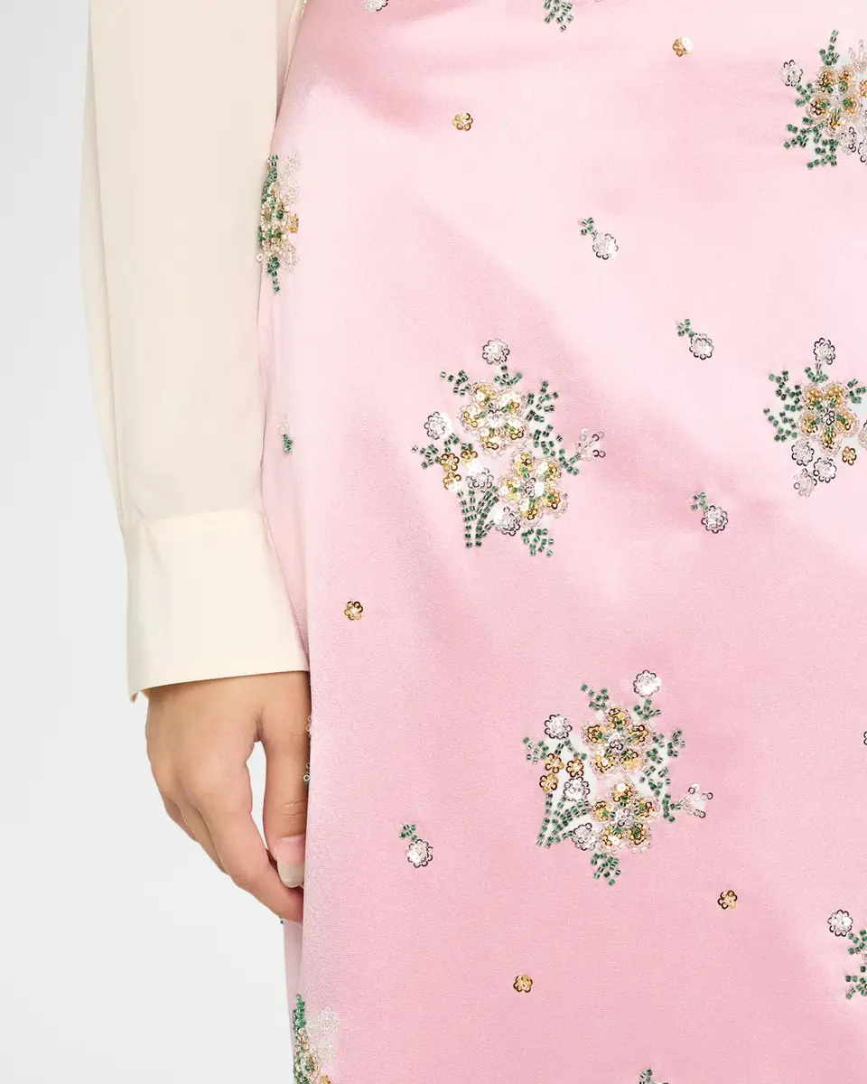 Milly Raylen Floral Sequin-Embellished Satin Midi Skirt | Thumbnail 5 Milly Raylen Floral Sequin-Embellished Satin Midi Skirt | Thumbnail 5