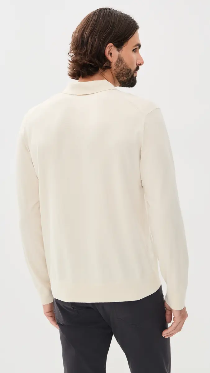 Theory Goris Long Sleeve Polo in Light Bilen Oat Milk | Thumbnail 3 Theory Goris Long Sleeve Polo in Light Bilen Oat Milk | Thumbnail 3