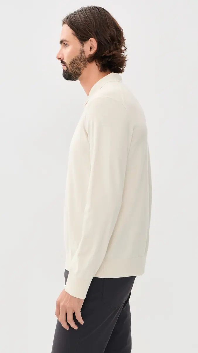 Theory Goris Long Sleeve Polo in Light Bilen Oat Milk | Thumbnail 4 Theory Goris Long Sleeve Polo in Light Bilen Oat Milk | Thumbnail 4