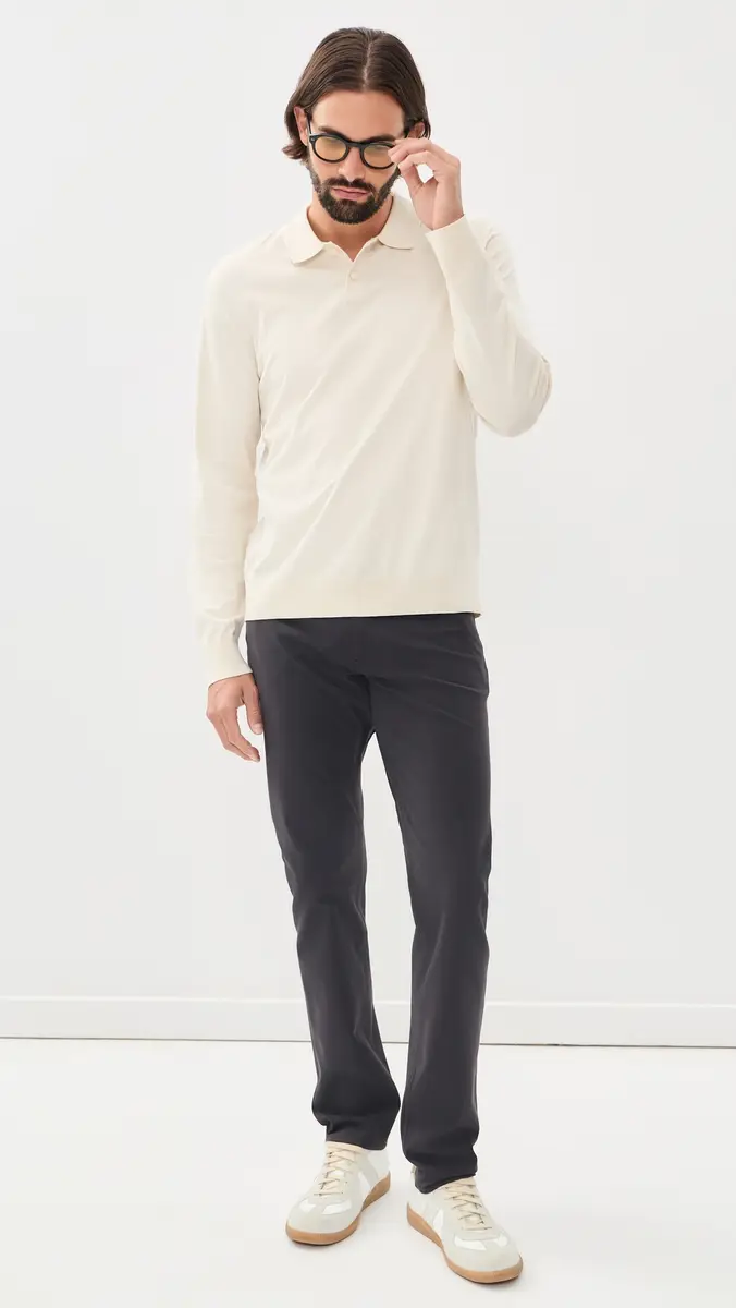 Theory Goris Long Sleeve Polo in Light Bilen Oat Milk | Thumbnail 5 Theory Goris Long Sleeve Polo in Light Bilen Oat Milk | Thumbnail 5
