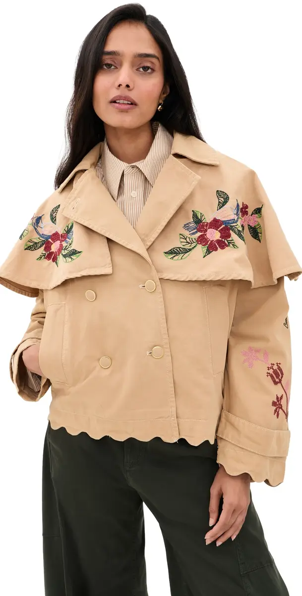 Farm Rio Twill Mini Trench Coat Beige | Image 1 Farm Rio Twill Mini Trench Coat Beige | Image 1
