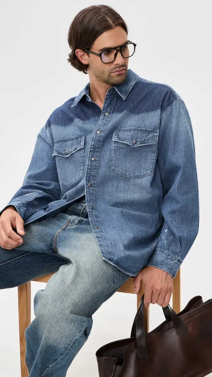 Maison Margiela Bicolor Denim Button Down Shirt | Thumbnail 2