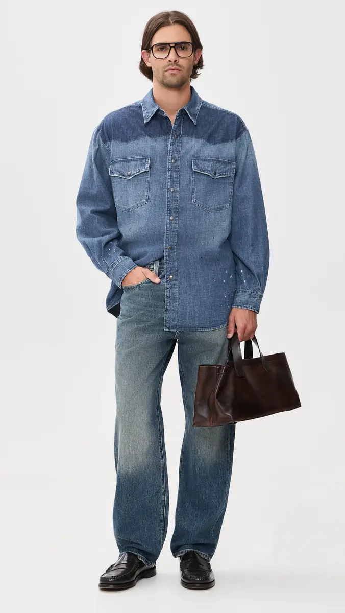Maison Margiela Bicolor Denim Button Down Shirt | Thumbnail 6