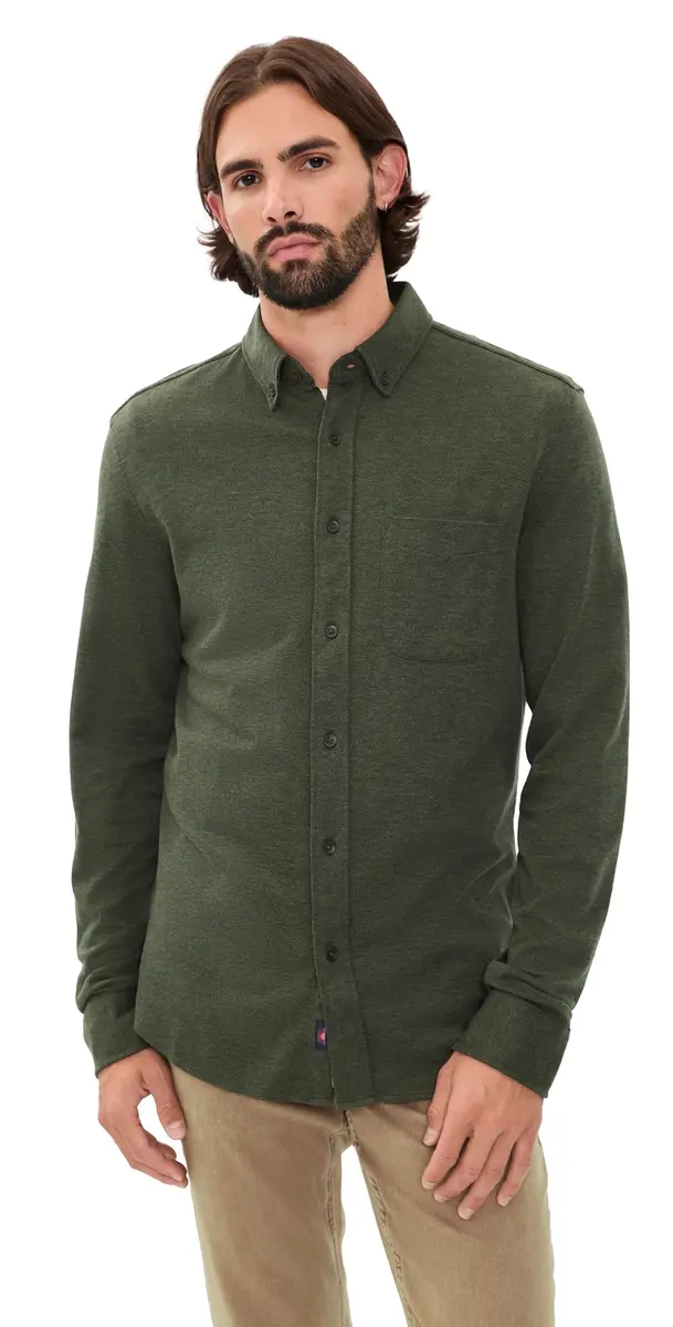 Faherty Coastline Knit Button Down Shirt Forest Canyon Twill | Image 1 Faherty Coastline Knit Button Down Shirt Forest Canyon Twill | Image 1