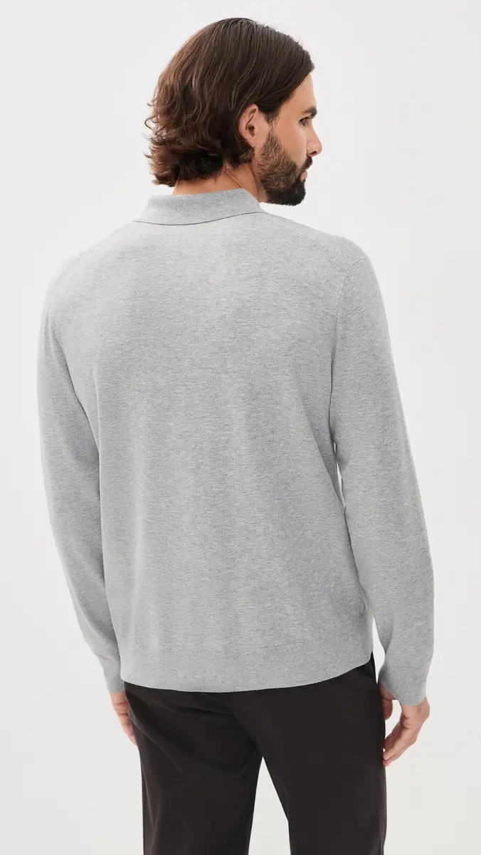 Theory Goris Long Sleeve Polo in Light Bilen Light Heather Grey | Thumbnail 3 Theory Goris Long Sleeve Polo in Light Bilen Light Heather Grey | Thumbnail 3