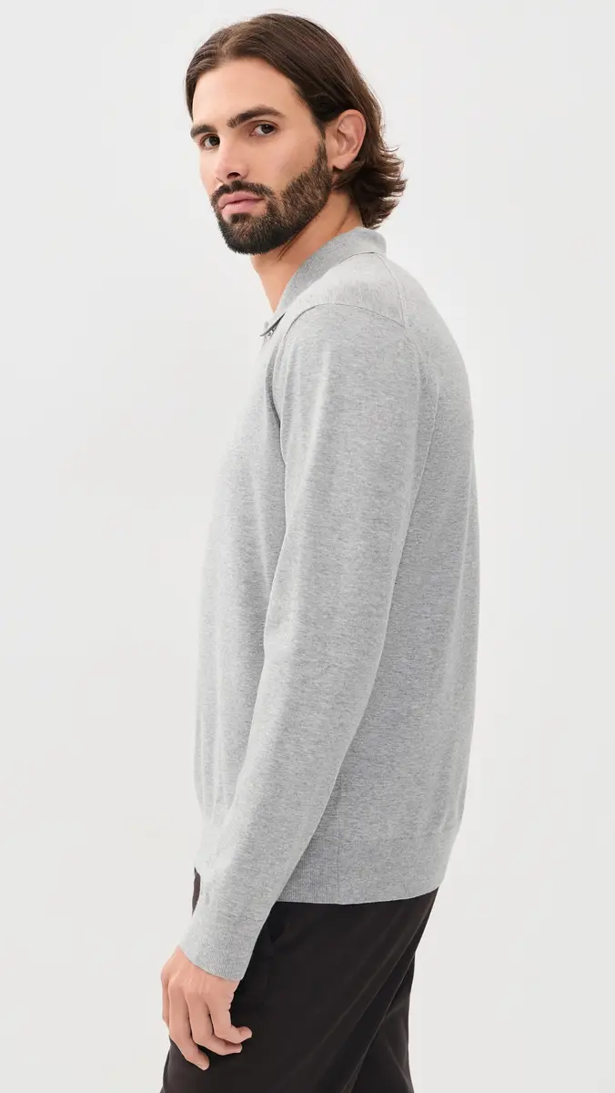 Theory Goris Long Sleeve Polo in Light Bilen Light Heather Grey | Thumbnail 4 Theory Goris Long Sleeve Polo in Light Bilen Light Heather Grey | Thumbnail 4