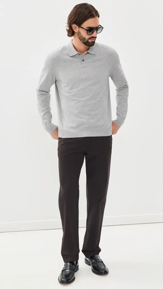 Theory Goris Long Sleeve Polo in Light Bilen Light Heather Grey | Thumbnail 5 Theory Goris Long Sleeve Polo in Light Bilen Light Heather Grey | Thumbnail 5