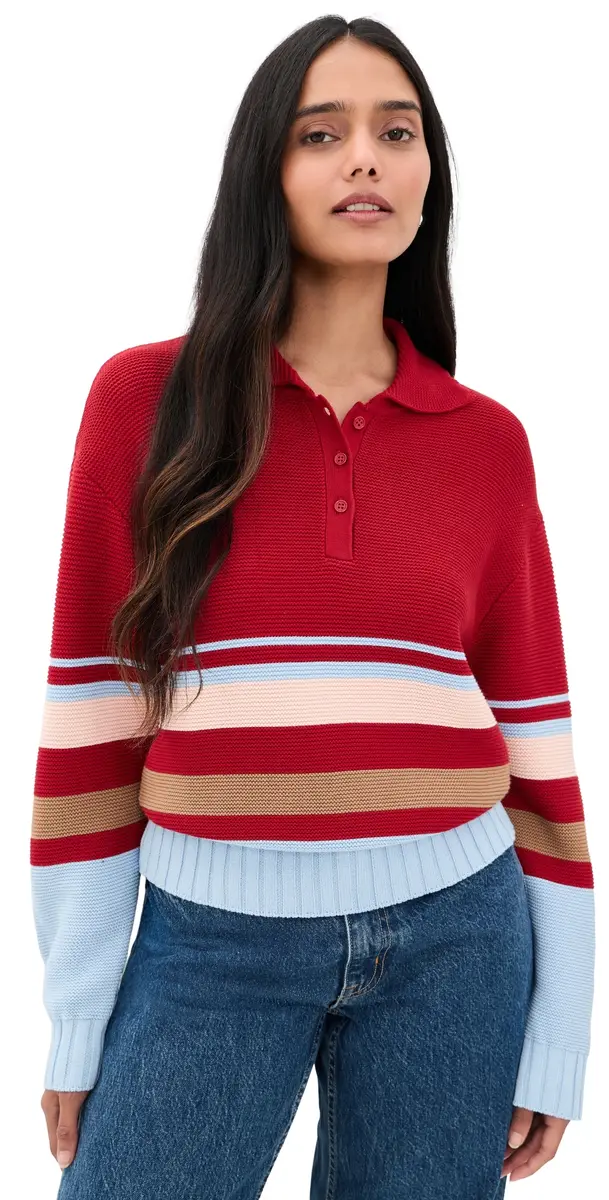 Solid & Striped The Cleo Pullover Cranberry Copenhagen tripe | Image 1 Solid & Striped The Cleo Pullover Cranberry Copenhagen tripe | Image 1