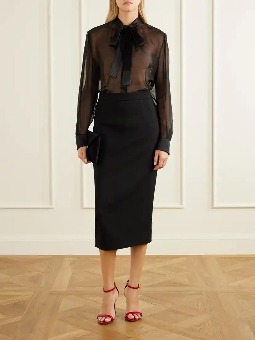 Dolce & Gabbana Bow-detailed Silk-chiffon Blouse | Thumbnail 2