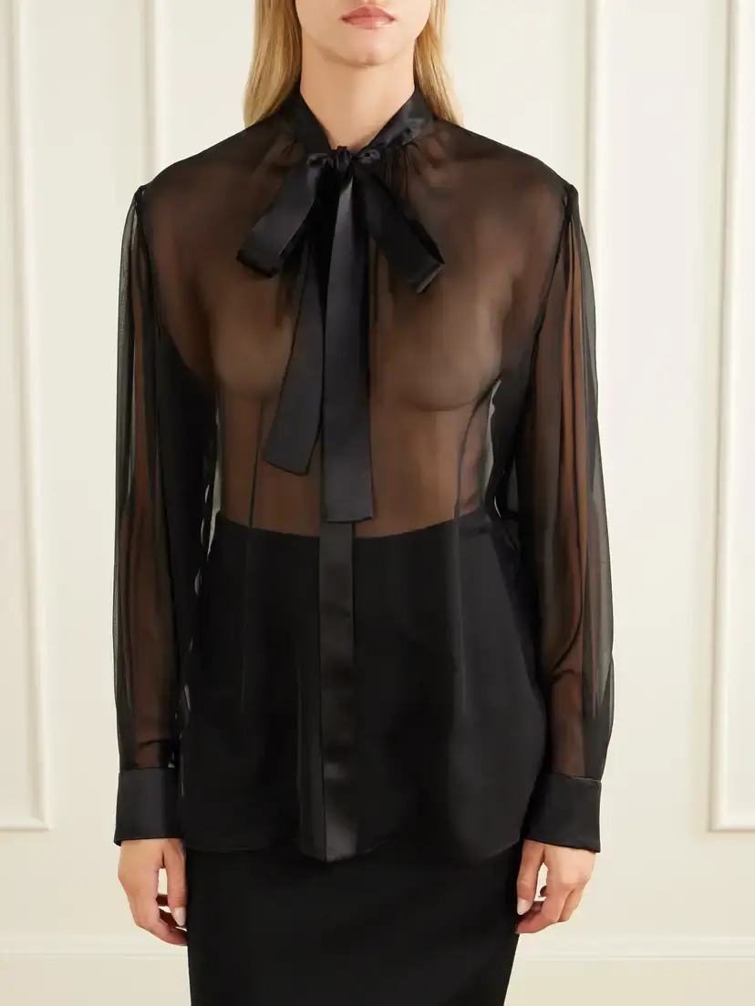 Dolce & Gabbana Bow-detailed Silk-chiffon Blouse | Thumbnail 3