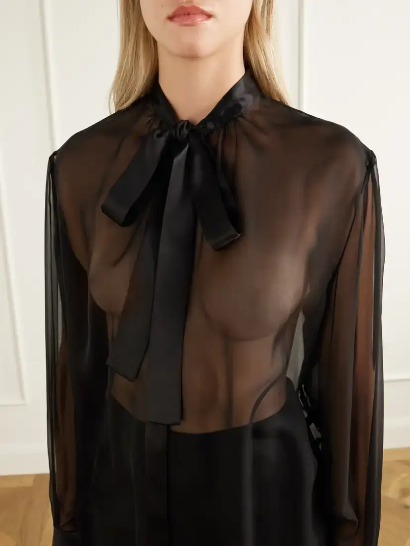 Dolce & Gabbana Bow-detailed Silk-chiffon Blouse | Thumbnail 5