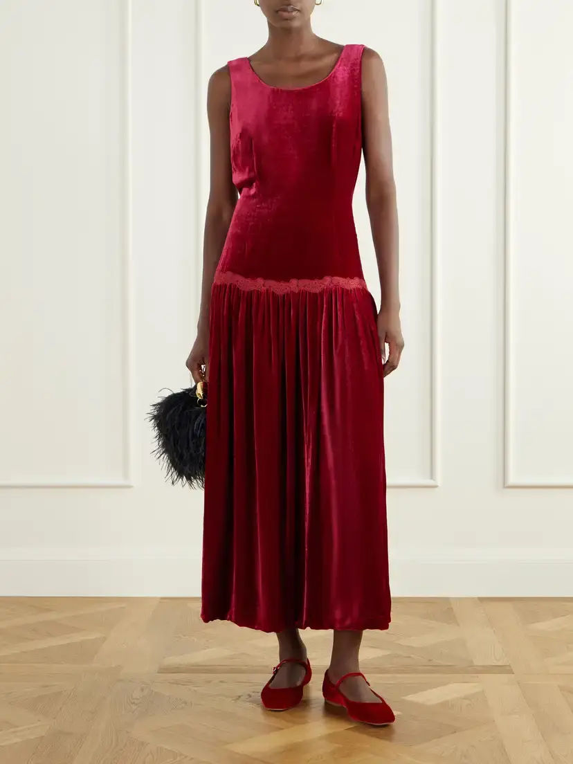Loretta Caponi Estela Open-back Lace-trimmed Velvet Maxi Dress | Thumbnail 2