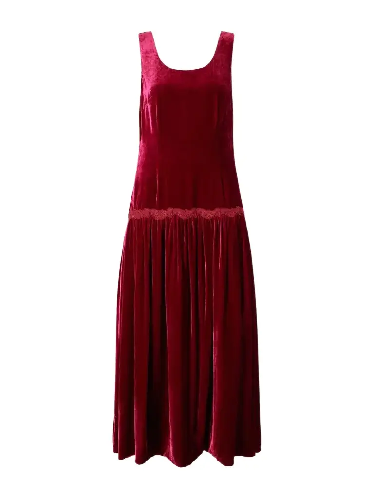 Loretta Caponi Estela Open-back Lace-trimmed Velvet Maxi Dress | Image 1 Loretta Caponi Estela Open-back Lace-trimmed Velvet Maxi Dress | Image 1