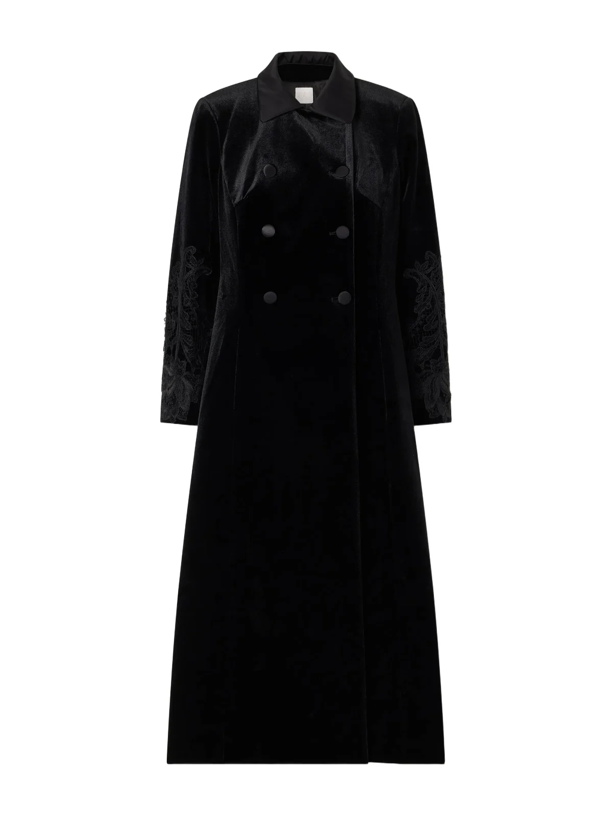 Loretta Caponi Rose Embroidered Velvet Coat