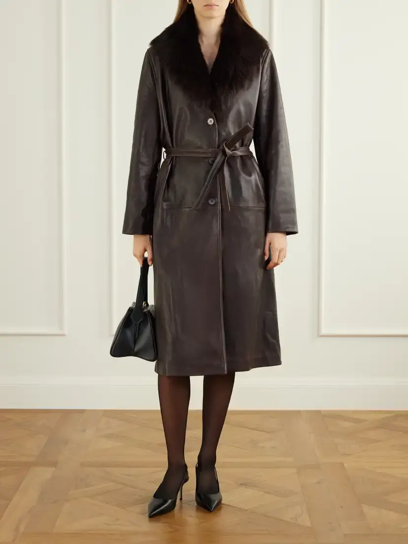 Nour Hammour Niven Belted Shearling-trimmed Leather Trench | Thumbnail 2 Nour Hammour Niven Belted Shearling-trimmed Leather Trench | Thumbnail 2