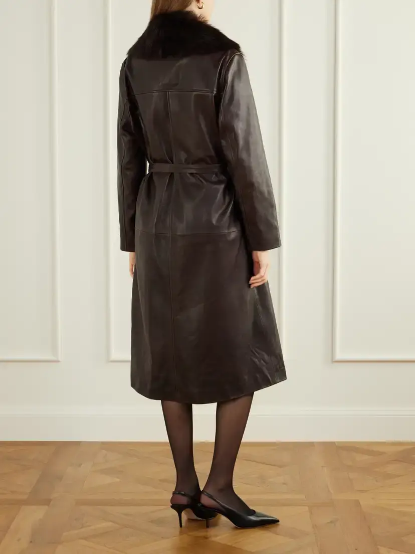Nour Hammour Niven Belted Shearling-trimmed Leather Trench | Thumbnail 3 Nour Hammour Niven Belted Shearling-trimmed Leather Trench | Thumbnail 3