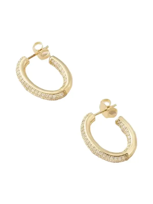 Tube 14-karat Gold Diamond Medium Hoop Earrings