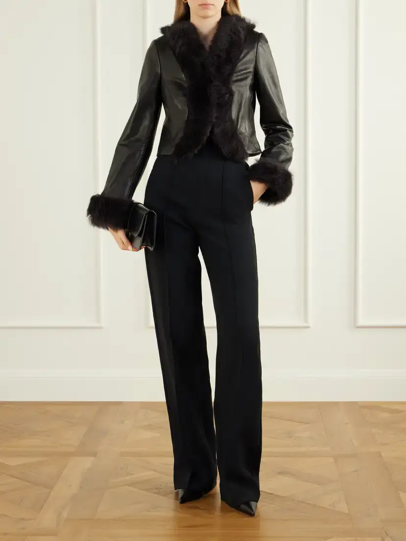 Nour Hammour Sofie Cropped Shearling-trimmed Leather Jacket | Thumbnail 2 Nour Hammour Sofie Cropped Shearling-trimmed Leather Jacket | Thumbnail 2