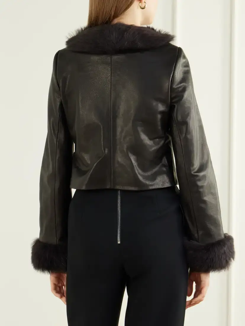 Nour Hammour Sofie Cropped Shearling-trimmed Leather Jacket | Thumbnail 3 Nour Hammour Sofie Cropped Shearling-trimmed Leather Jacket | Thumbnail 3