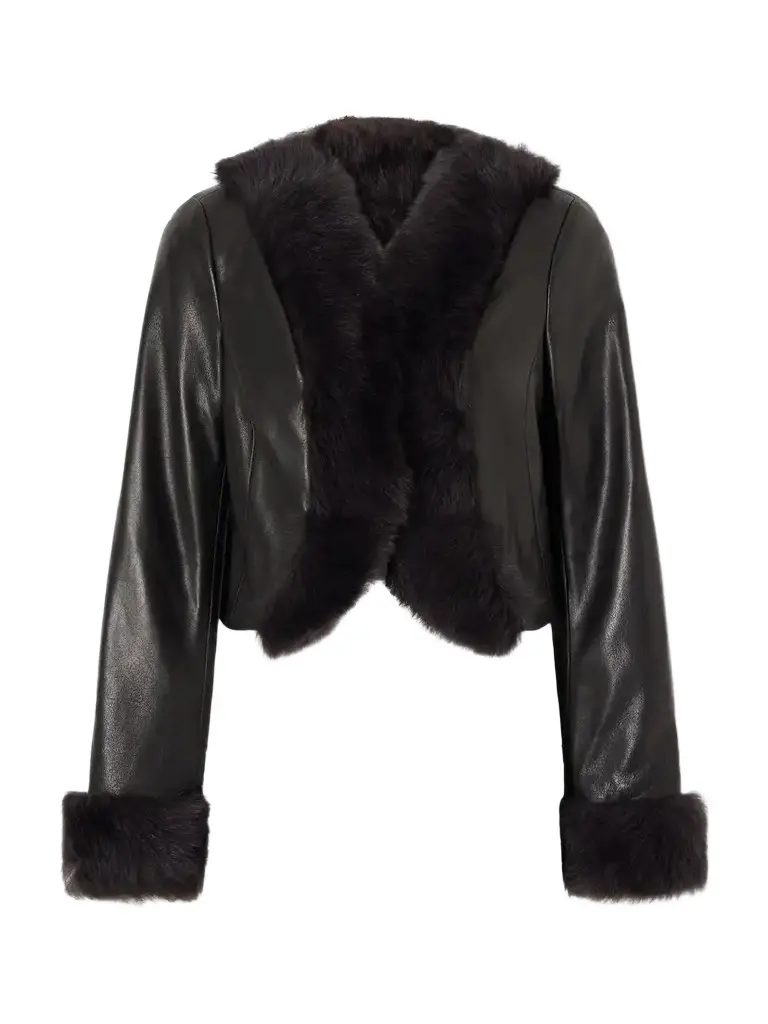 Nour Hammour Sofie Cropped Shearling-trimmed Leather Jacket | Image 1 Nour Hammour Sofie Cropped Shearling-trimmed Leather Jacket | Image 1